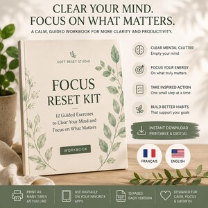 Focus Reset Kit | Printable Self Care Workbook | Mental Clarity & Focus Planner | Guided Journal PDF