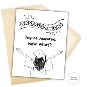 Cartão de formatura engraçado, diploma adquirido, e agora? (Sarcasmo)