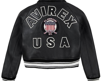 Avirex beskuren Icon svart läderbomberjacka handgjord – Avirex USA-inspirerad streetwear