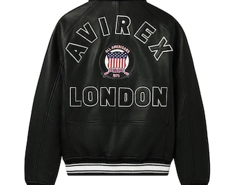 Avirex svart läderbomberjacka handgjord – Avirex London Icon Streetwear