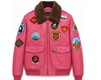 Giacca da uomo in vera pelle di vacchetta stile pilota da crociera Maverick T-G - Giacca in pelle Pete Maverick Tom Cruise con toppe ricamate