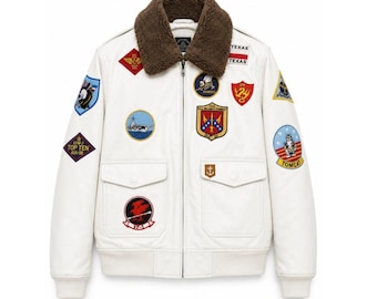 Giacca da uomo in vera pelle di vacchetta stile pilota da crociera Maverick T-G - Giacca in pelle Pete Maverick Tom Cruise con toppe ricamate