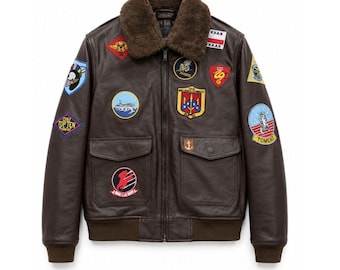 Giacca da uomo in vera pelle di vacchetta stile pilota da crociera Maverick T-G - Giacca in pelle Pete Maverick Tom Cruise con toppe ricamate
