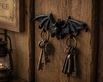 Cast Iron Bat Wall Hook, Gothic Home Decor, Dark Academia Key Holder for Wall, Spooky Entryway Organizer, Vintage Garden Tool Hanger Rack