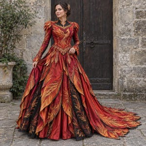 women red and gold dress Gown short red and gold dress