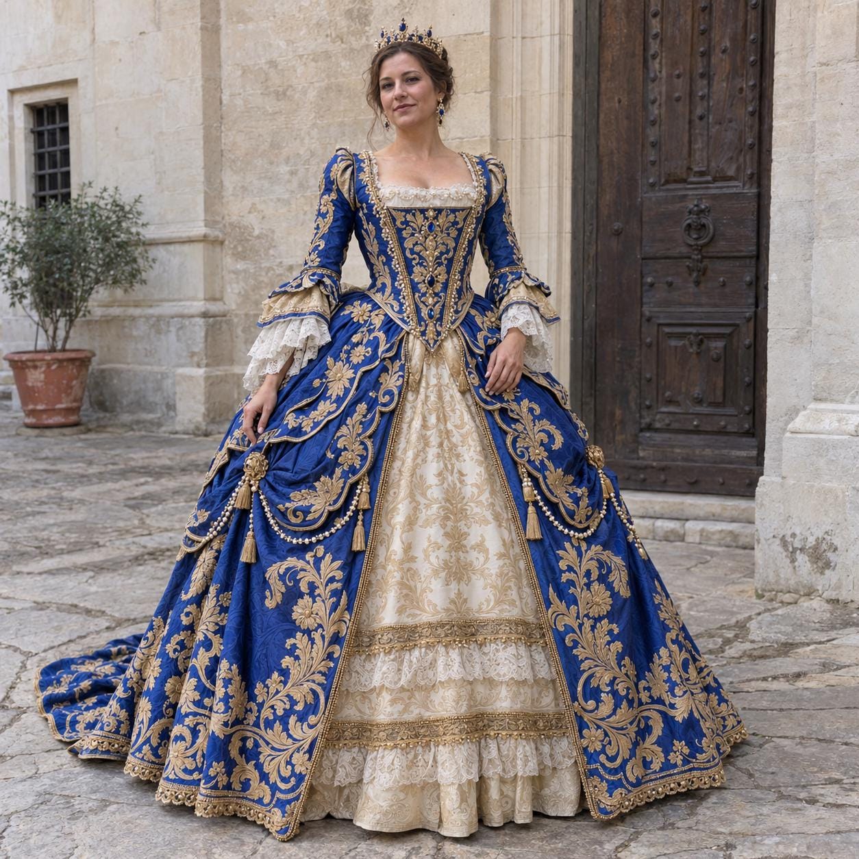 blue and gold embroidered dress Royal Dresses for Women Color:Hot coral