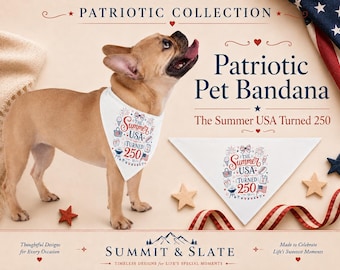 Patriotic Dog Bandana, USA 250th Birthday Pet Scarf, Fourth of July Dog Accessory, Red White and Blue Pet Bandana, America 250 Gift
