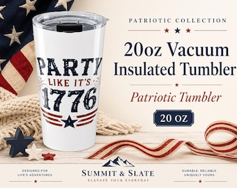 Party Like Its 1776 Tumbler, 20oz Patriotic Insulated Cup, Fourth of July Travel Mug, Vintage Americana Gift, USA Drinkware