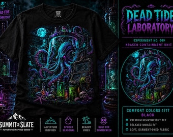 Kraken Containment Unit Shirt | Dead Tide Laboratory Tee | Summerween Octopus Graphic Tee | Comfort Colors Halloween Shirt