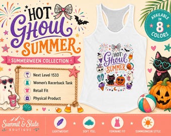 Hot Ghoul Summer Tank Top, Summerween Racerback Tank, Next Level 1533 Womens Spooky Beach Shirt, Cute Halloween Tank