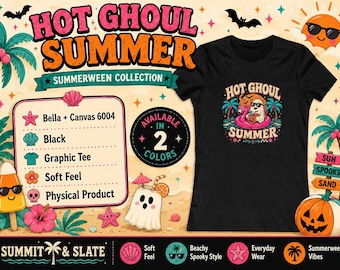 Hot Ghoul Summer Shirt, Summerween T-Shirt, Cute Ghost Beach Tee, Bella Canvas 6004 Womens Graphic Shirt, Spooky Summer Top