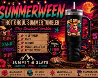 Hot Ghoul Summer 40oz Tumbler, Summerween Insulated Travel Cup With Handle and Straw, Spooky Beach Ghost Tumbler, Halloween Gift