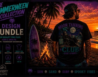 Summerween Sublimation Bundle PNG, Spooky Beach Shirt Designs, Halloween Surf Graphics, Retro Gothic Summer Clipart, Retro Horror PNG