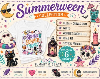 Spooky Summer Nights Shirt, Summerween T Shirt, Cute Halloween Beach Tee, Ghost Pumpkin Cat Graphic Shirt, Womens Spooky Summer Top