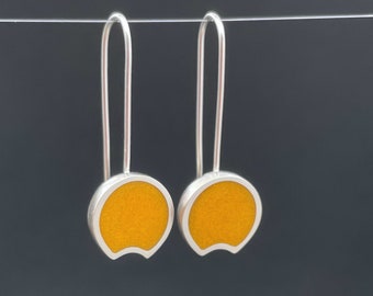 YELLOW earrings modern geometric jewelry . crescent french hooks . minimalist dangles . statement earrings . Birthday gift for her . Be YOU