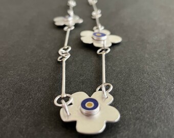 reversible FLOWER STATEMENT necklace . blue & yellow BLOSSOM link chain  sterling silver