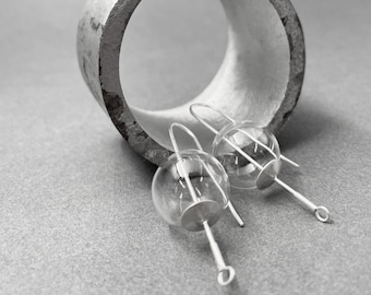 ORB contemporary glass BUBBLE earrings . Modern Glass Mid-Century Hook Earrings . minimalist design . Celestial . Outer Space Jewelry