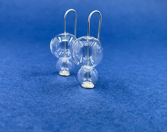 small BUBBLE earrings . Mid-Century Modern clear glass bead dangles  . minimal design . geometric . architectural