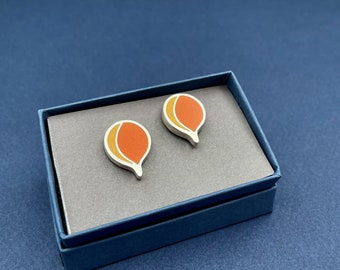 oversized two tone ORANGE & YELLOW studs . TEARDROP earrings . simple modern fruit drop posts .  minimal design Color Block Jewelry