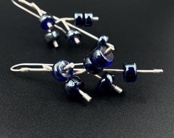BERRY branch earrings . nature inspired . long BOLD blue botanical dangles . silver and glass