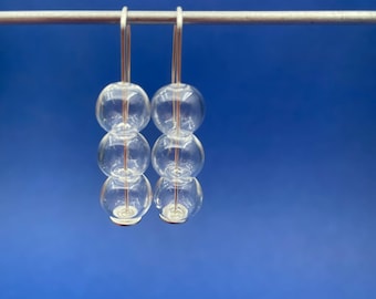 clear glass BUBBLE earrings . minimal STACK retro mid-century design . sterling silver