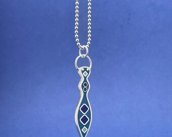 blue modern DECO BUG pendant: sterling silver and glass - minimal insect jewelry