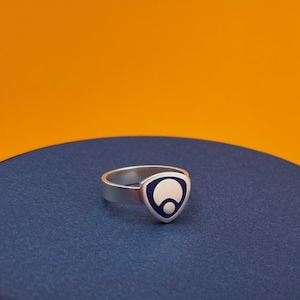 size 6 ring . graphic EXPLORER modern triangle ring . navy geometric ring . minimal design . gender neutral jewelry . Secret Super Hero image 1