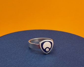 size 6 ring . graphic EXPLORER modern triangle ring . navy geometric ring . minimal  design . gender neutral jewelry . Secret Super Hero