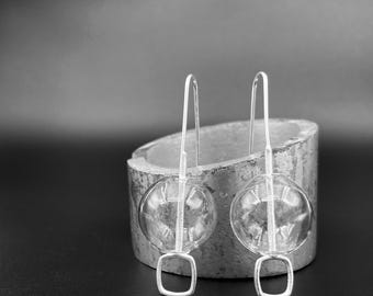 glass BUBBLE earrings: sterling silver . mid-century contemporary ORBS . geometric jewelry