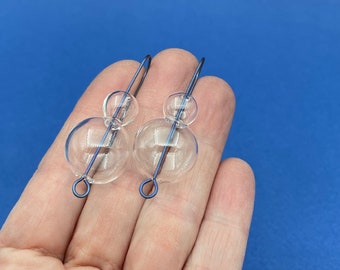 glass DOUBLE BUBBLE earrings . Modern Contemporary Hook Earrings . minimalist design . Glass and Titanium earring . Hypoallergenic