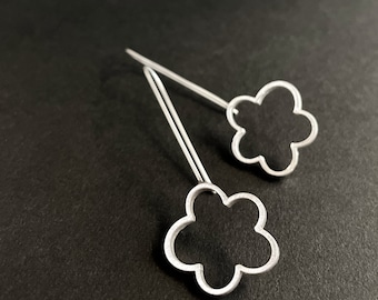 medium FLOWER dangle earrings . sterling silver minimal flower . modern flower french hooks . modern cloud earrings . Be ORIGINAL . Be You