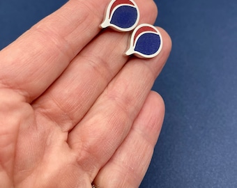 COLOR BLOCK teardrop earrings . blue & red artisan studs . modern colorful jewelry