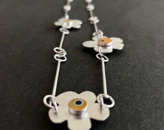 reversible FLOWER STATEMENT necklace: blue & yellow BLOSSOM chain in sterling silver and glass
