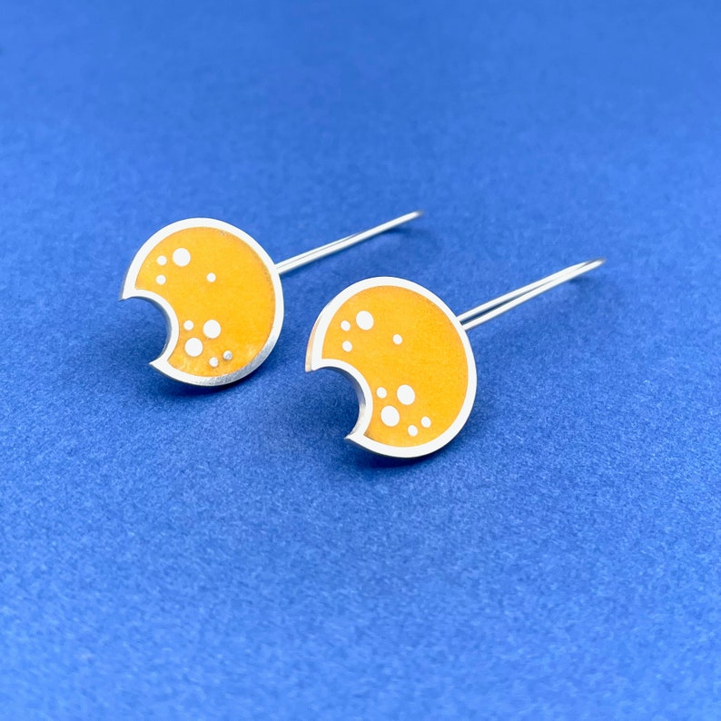 Be BOLD yellow earrings . FRECKLE french hooks . simple silver Polka Dot earrings . minimalist jewelry . botanical floral . Be BRIGHT Be You image 2