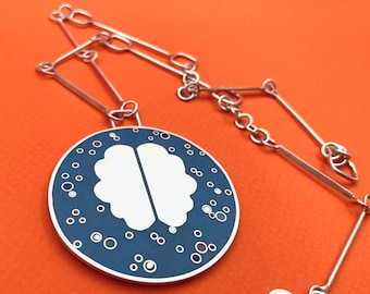 BIG blue BRAIN pendant . an oversized modern ex-voto necklace in sterling silver and BLUE glass