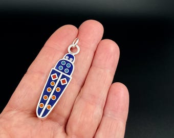 cobalt blue DECO BUG pendant: sterling silver and glass - minimal geometric insect jewelry