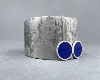 COBALT BLUE glass earrings . modern minimal circle dangles . colorful contemporary jewelry