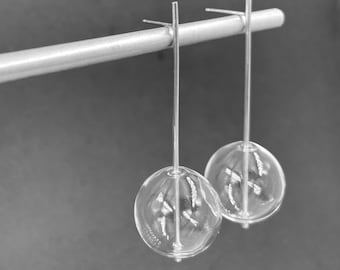 single clear Glass Bubble Earrings: Sterling Silver Posts, Mid-Century Modern