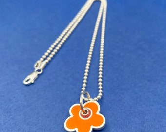 FLOWER POWER pendant . orange and red flower charm . super simple colorful graphic jewelry . big bright bold blossom necklace . HAPPY gift