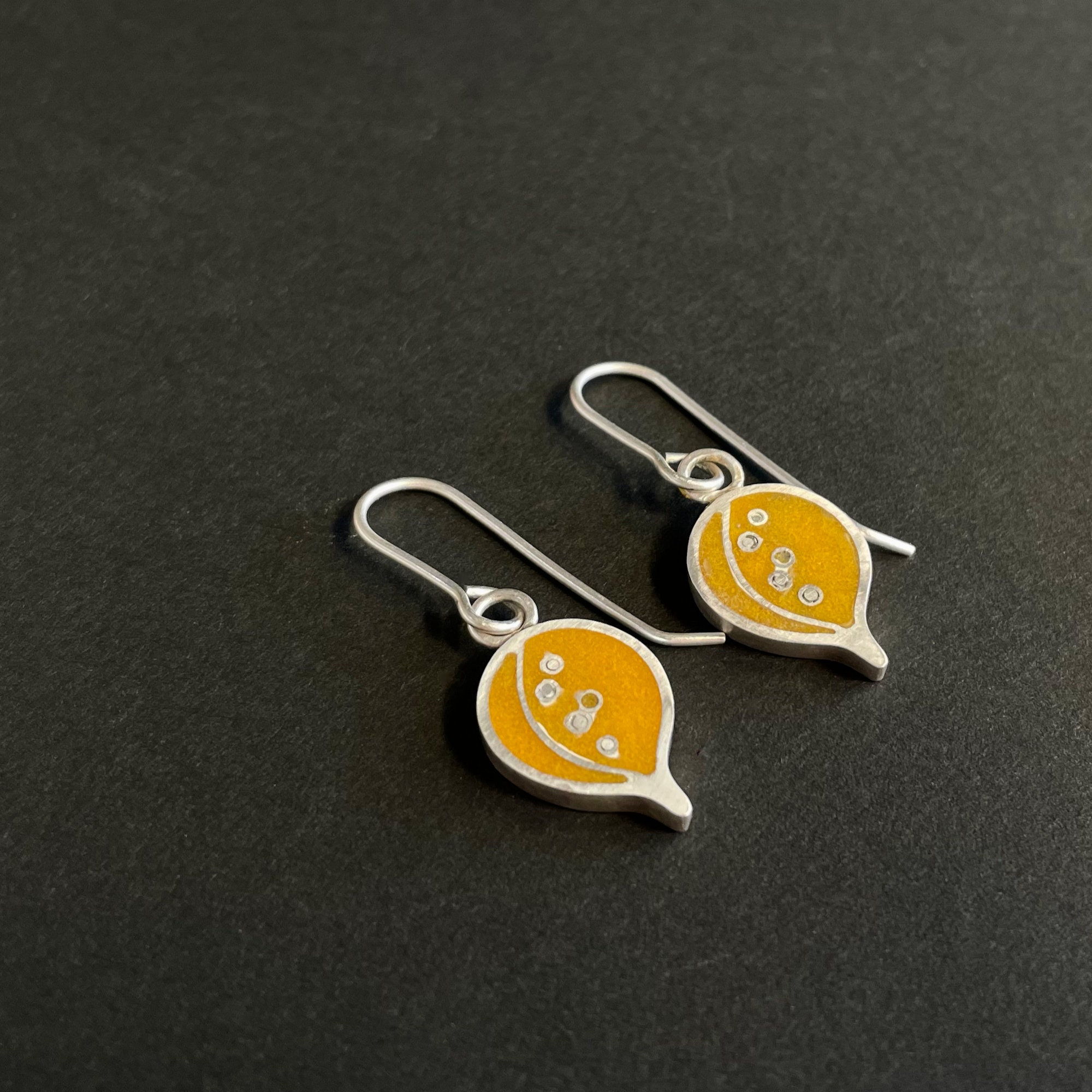 FRUIT Drop Earrings . Yellow Leaf Dangles . Minimalist Hook Etsy