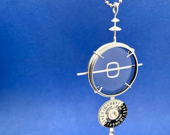 vintage KODAK photo FILTER pendant . handmade unisex found object jewelry . sterling silver & glass