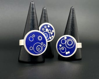 ORBIT sterling silver space rings . cobalt blue Celestial design . size 6, 9 1/2, 11 .  men's statement ring . Rock STAR gift?