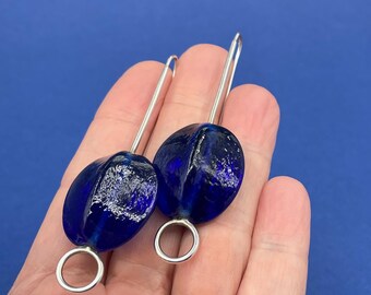 BIG BAUBLE . dark BLUE  glass hook earrings . modern mid-century minimal design . Be You . Be Bold