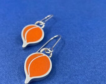 ORANGE tear drop dangle earrings . colorful jewelry - sterling silver & glass . modern botanical