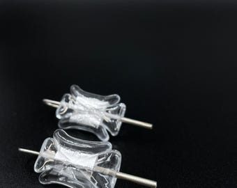 vintage glass & silver foil earrings . modern dangle french hooks . bold jewelry . winter ice cross