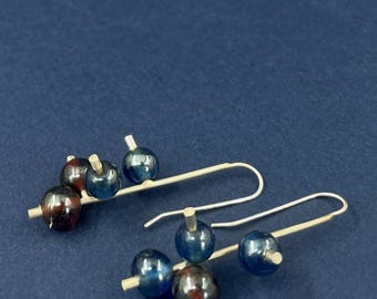 BLUEBERRY branch earrings . nature inspired . long blue botanical dangles . silver and glass