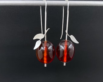 CHERRY earrings . vintage lucite beads and silver French hooks . retro modern