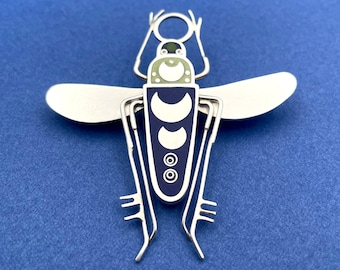 MOON beetle brooch .  sterling silver insect jewelry . modern INSECT GOD statement pin