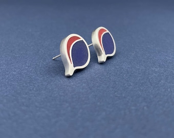 COLOR BLOCK teardrop earrings . blue & red studs . modern colorful jewelry . geometric graphic