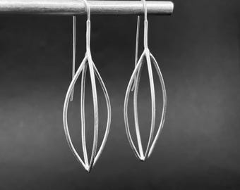 sterling silver SEED POD earrings . handmade modern minimal botanical jewelry . Big BOLD flower french hooks